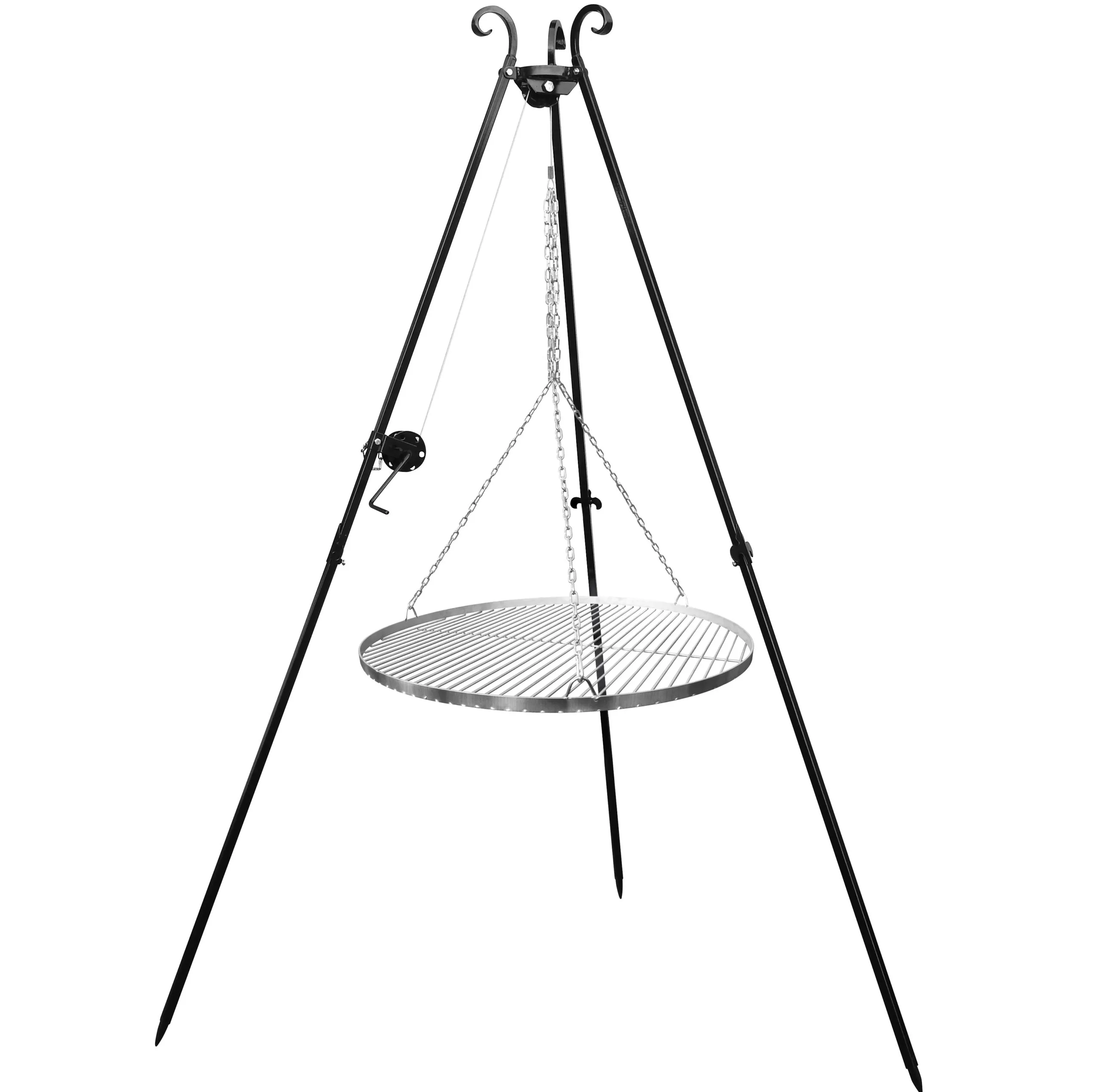 Grill trójnóg 185 cm ogniskowy ogrodowy ruszt 80 cm Chromowany