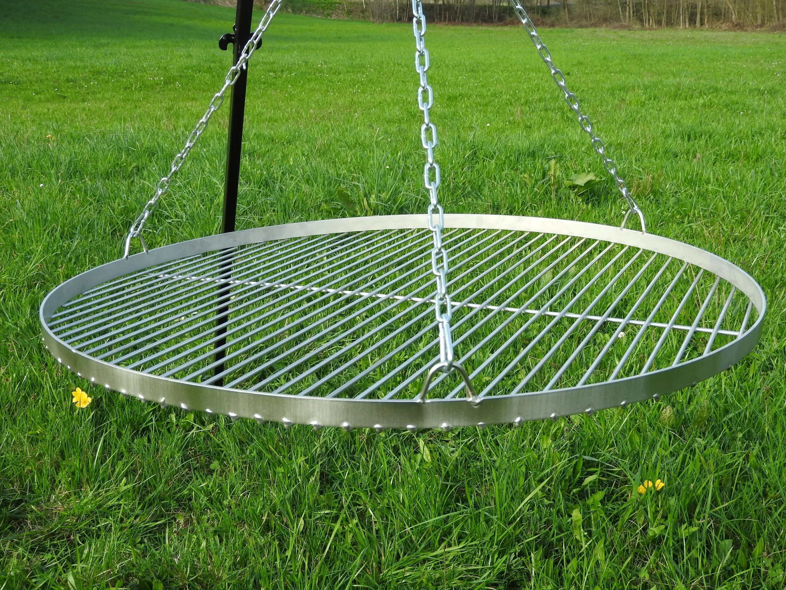 Grill trójnóg 185 cm ogniskowy ogrodowy ruszt 70 cm Chromowany - obrazek 2